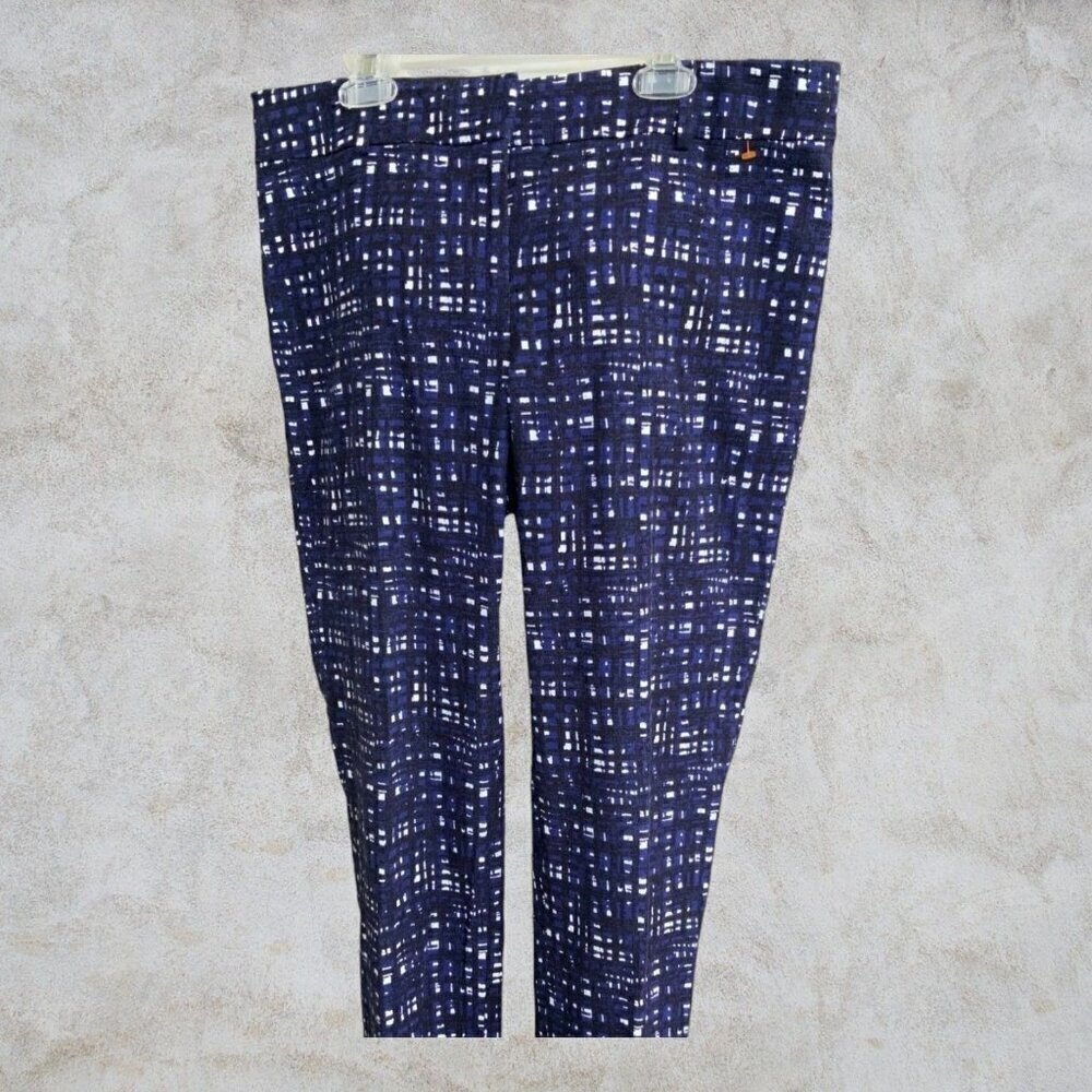 Ann Taylor Ladies flat front pockets blue white spandex blend pants size 8